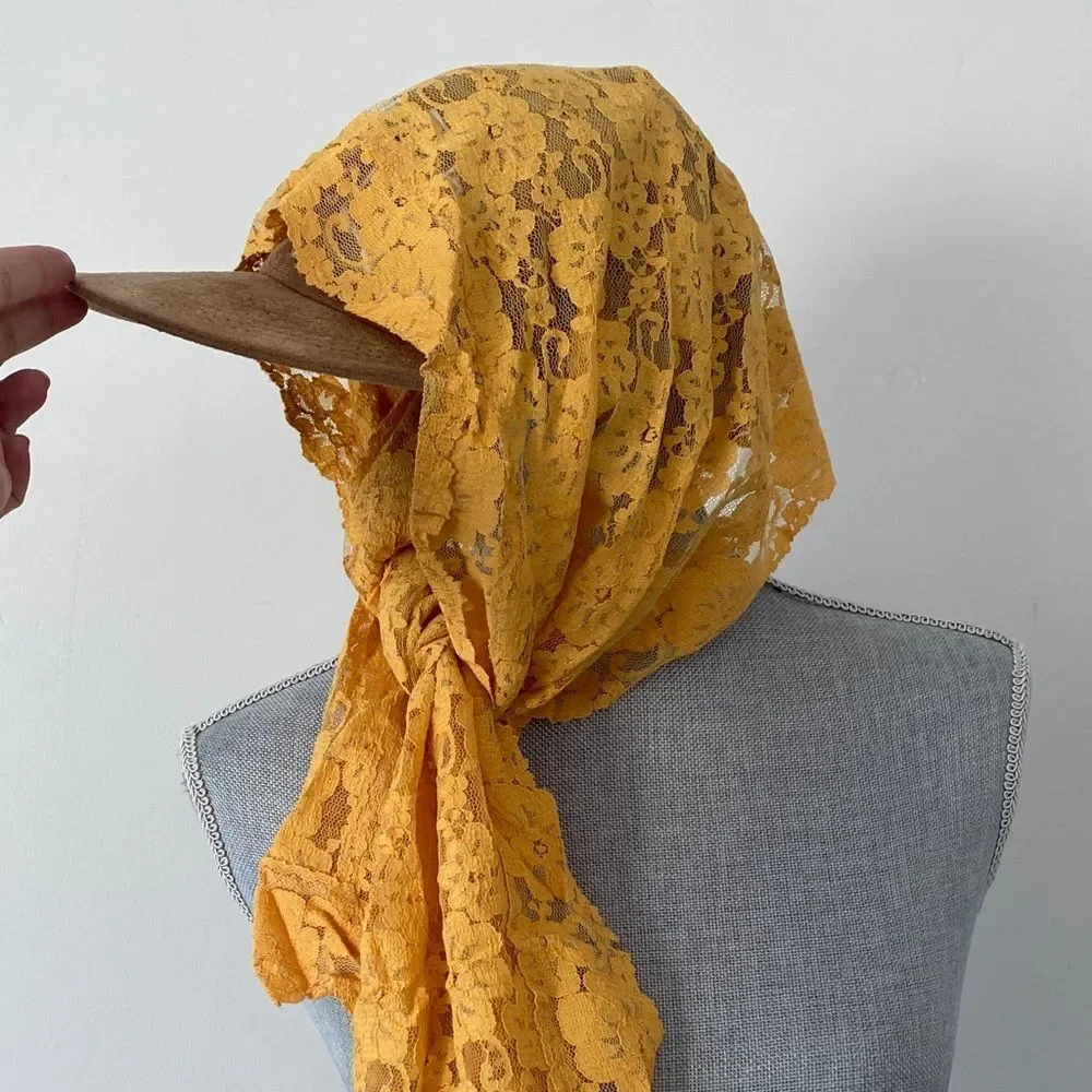 Vintage Orange Unconventional Lace Scarf Statement Colorful Romantic Castlecore
